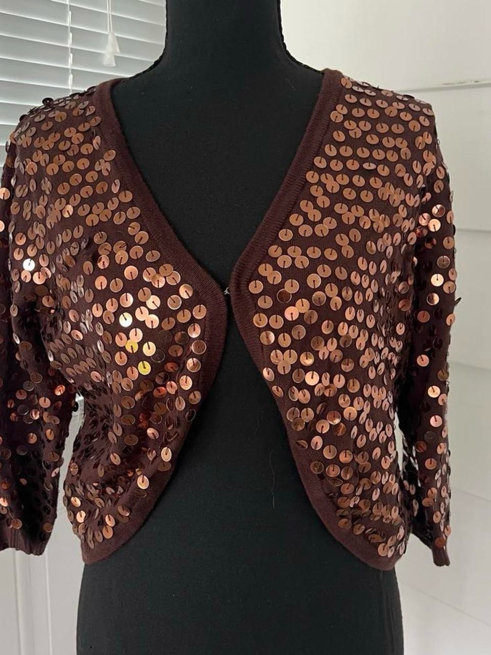 Y2K united states sweaters Brown Sequin Cropped Cardigan